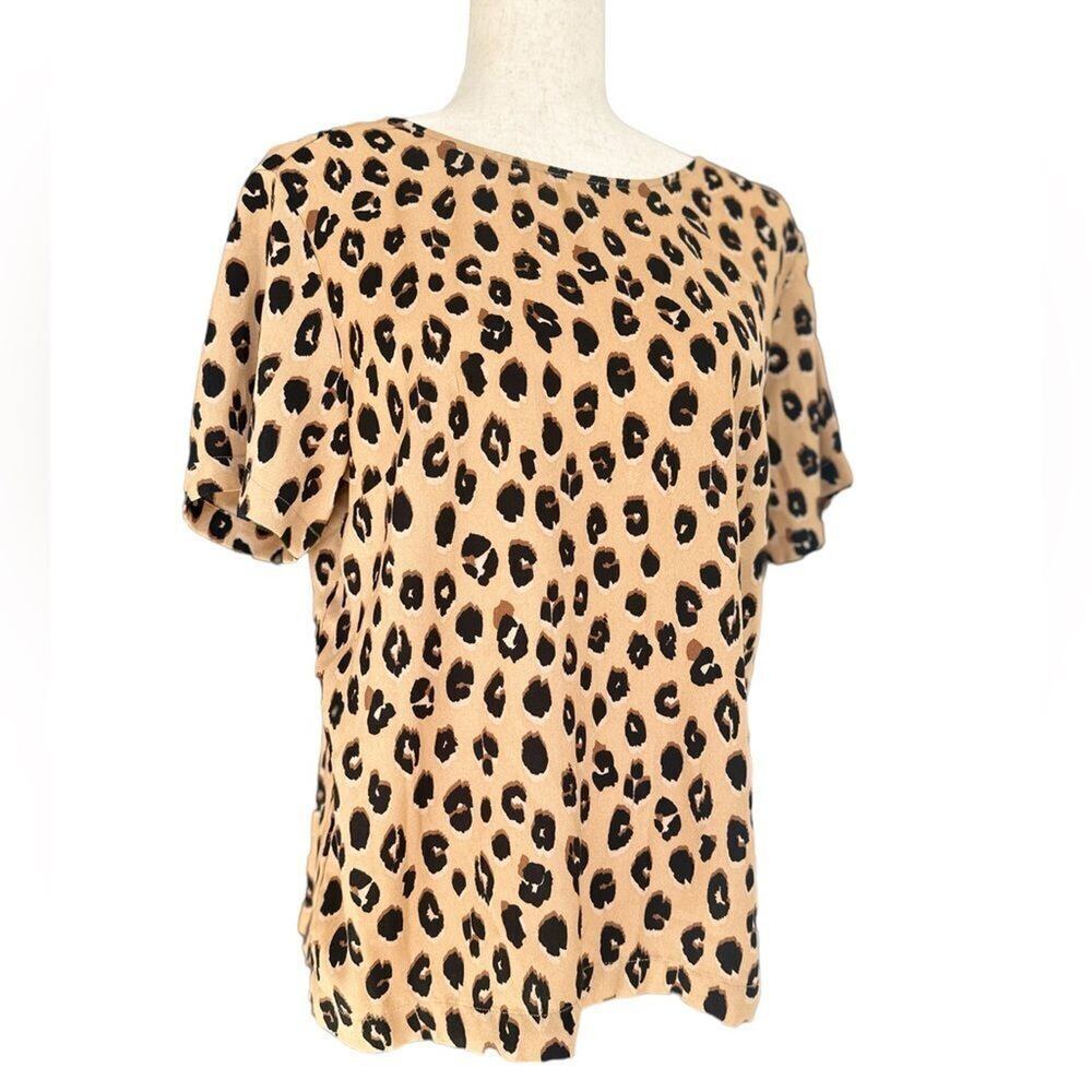 Short Sleeve Tan Animal Print Blouse